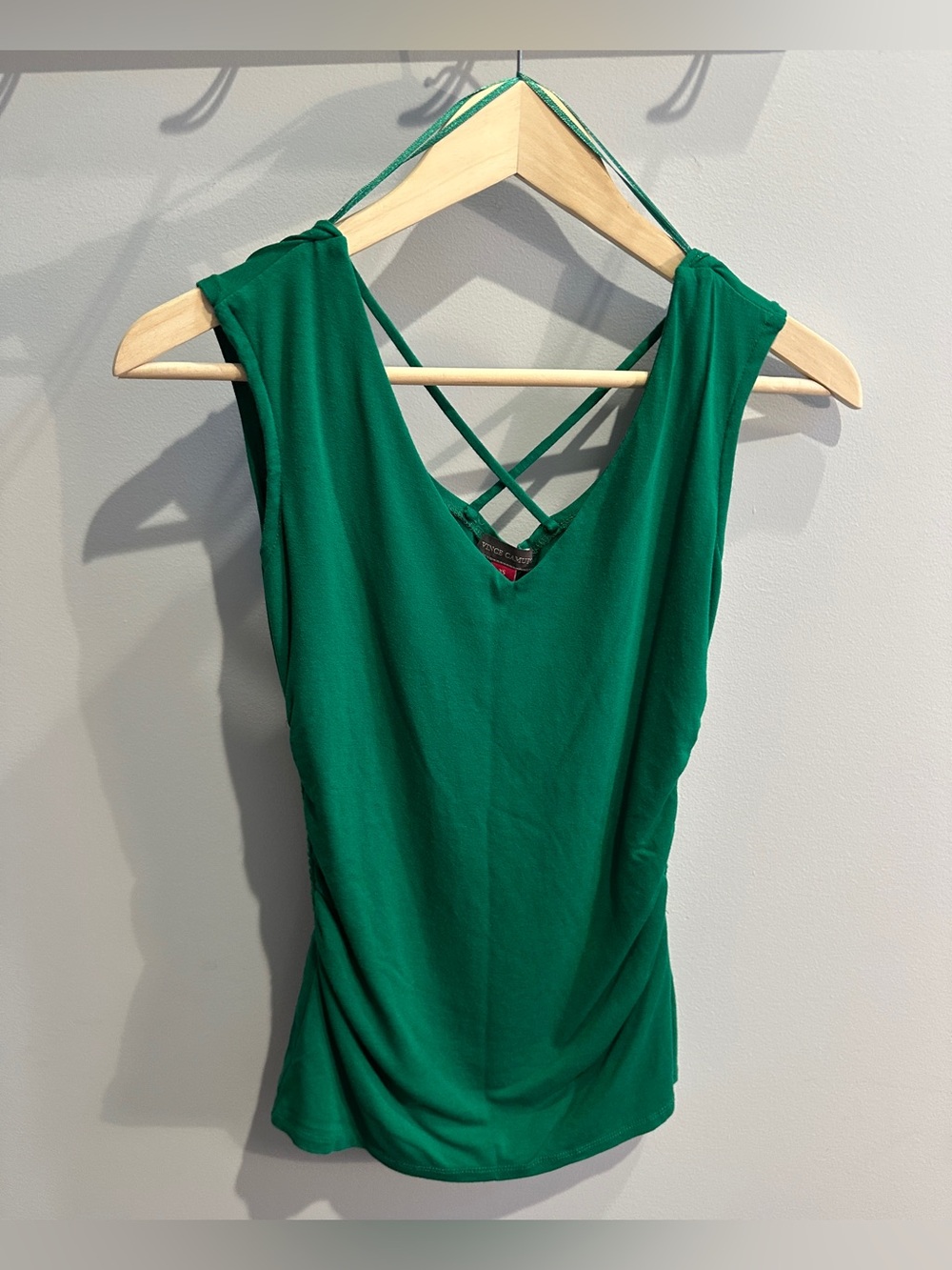 Vince Camuto Emerald Green V-Neck Crisscross Back Tank